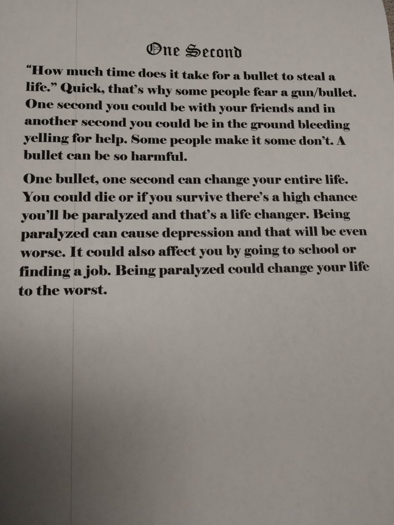 Piece of paper with some text about bullets