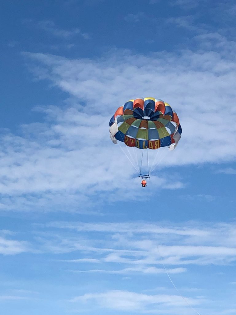 Human is flying with a parachute